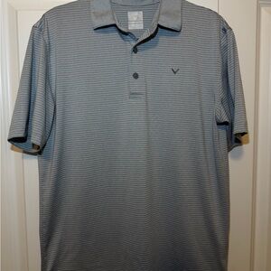 Callaway Opti-Dri Polo Mens S Gray Performance Striped Shirt logo V Golf